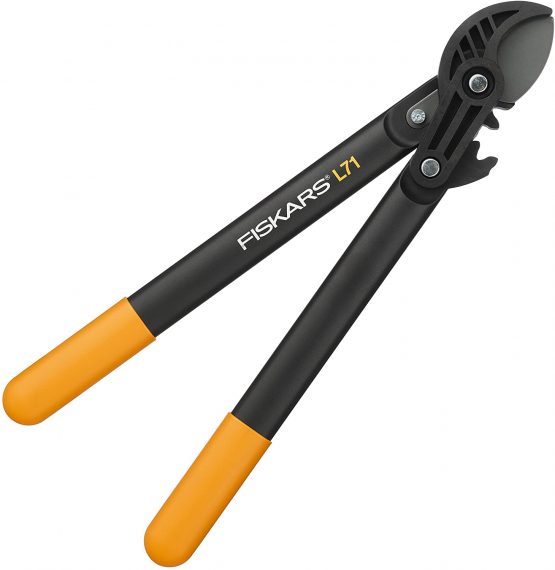 Fiskars PowerGear Anvil Gear Shears for Dry Twigs and Branches, Non-stick Coated, Hardened Precision Steel, Length: 45 cm, Black/Orange, L71, 1001556