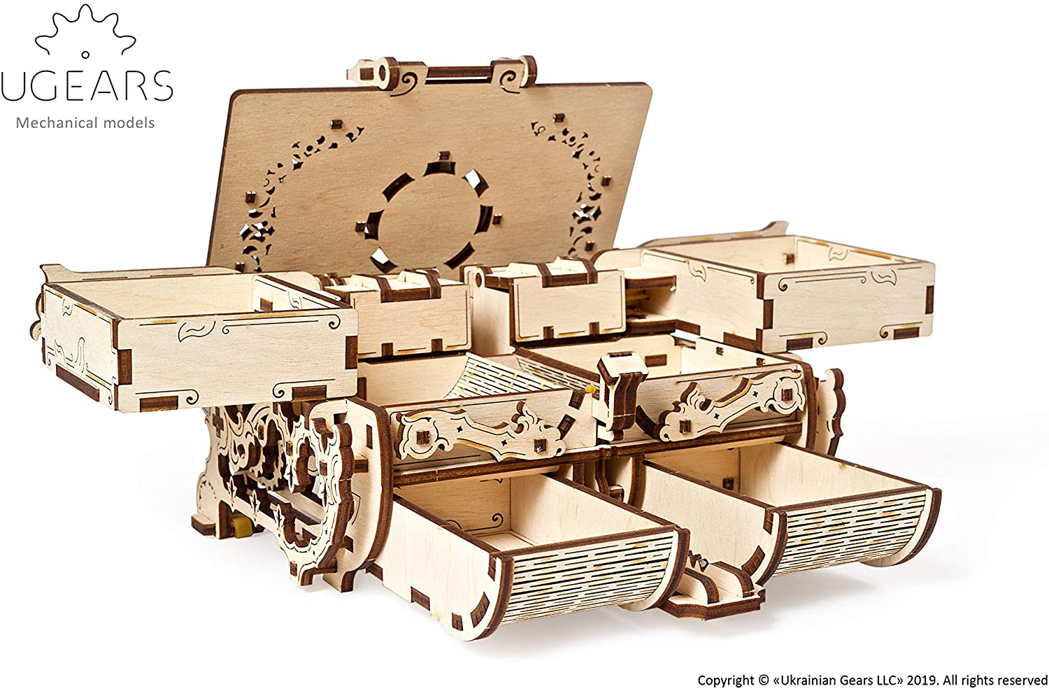 Ugears Antique 3D Puzzle Box, 3D Wooden Puzzles for Adults Mechanical Treasure Chest - Image 3