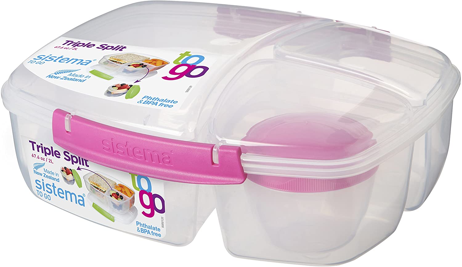 Sistema To Go Triple Split Lunch Box with Yoghurt Pot, Assorted Colours, 2 liter - Image 2