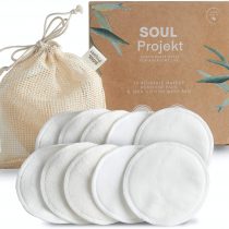 Soul Projekt Reusable Cotton Pads (10 Pack) 3 Layer Makeup Remover Pads, Washable Face Wipes Organic Bamboo Cotton, Mesh Laundry Bag, Eco-Friendly, For All Skin Types (8cm)