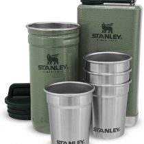 Stanley Adventure Pre-Party Shot Glass + Flask Set Hammertone Green – BPA Free Stainless Steel- Stainless Steel Flask - Gift set - Dishwasher Safe