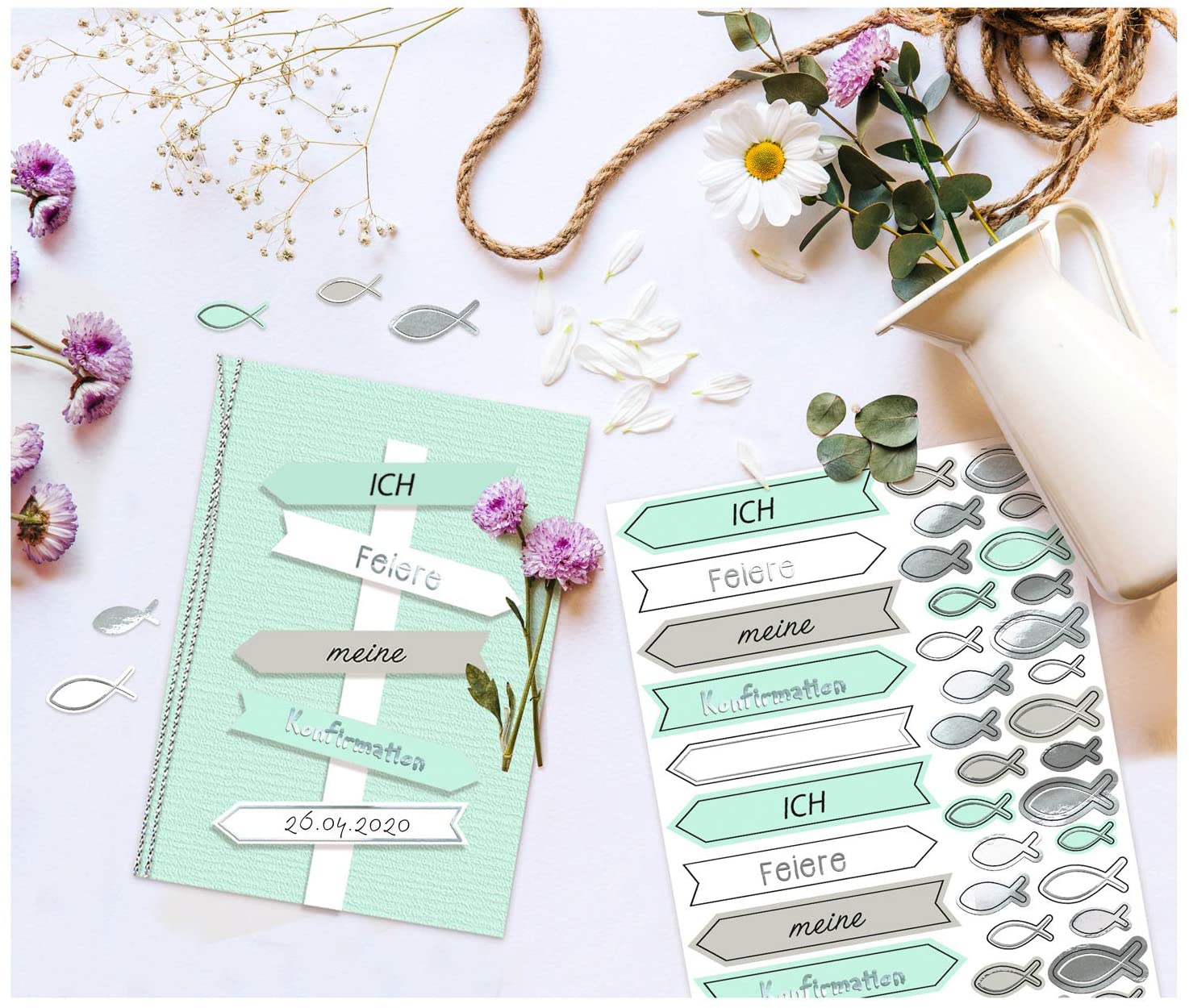 Ursus 56919203F, Stamping Pieces, Ich feiere meine Confirmation, Mint/Taupe, 312 Die Cutting Pieces, Printed on One Side - Image 4