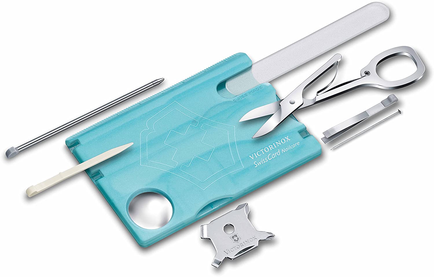 Victorinox Swiss Card Nail Care, Swiss Made Pocket Tool, Credit Card Size, 13 Functions, File, Scissors, Blue Transparent - Image 2
