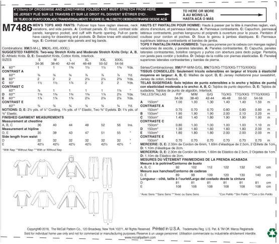 McCall's Patterns 7486 XN,Men's Tops and Pants,Sizes XL-XXXL, Tissue, Multi-Colour, 121 x 182 cm - Image 4
