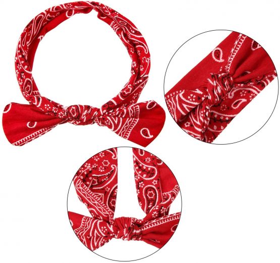 6 Pieces Paisley Headbands Boho Bow Bandana Knot Headwrap Retro Flower Printed Elastic Rabbit Ear Hairband for Girls and Women 6 Colors - Image 3