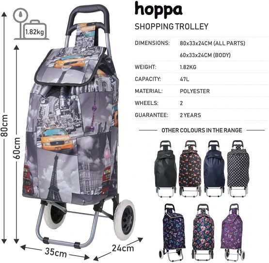 Hoppa 47L Lightweight Shopping Trolley, Hard Wearing & Foldaway for Easy Storage with 1 years Guarantee (Cities) - Image 2