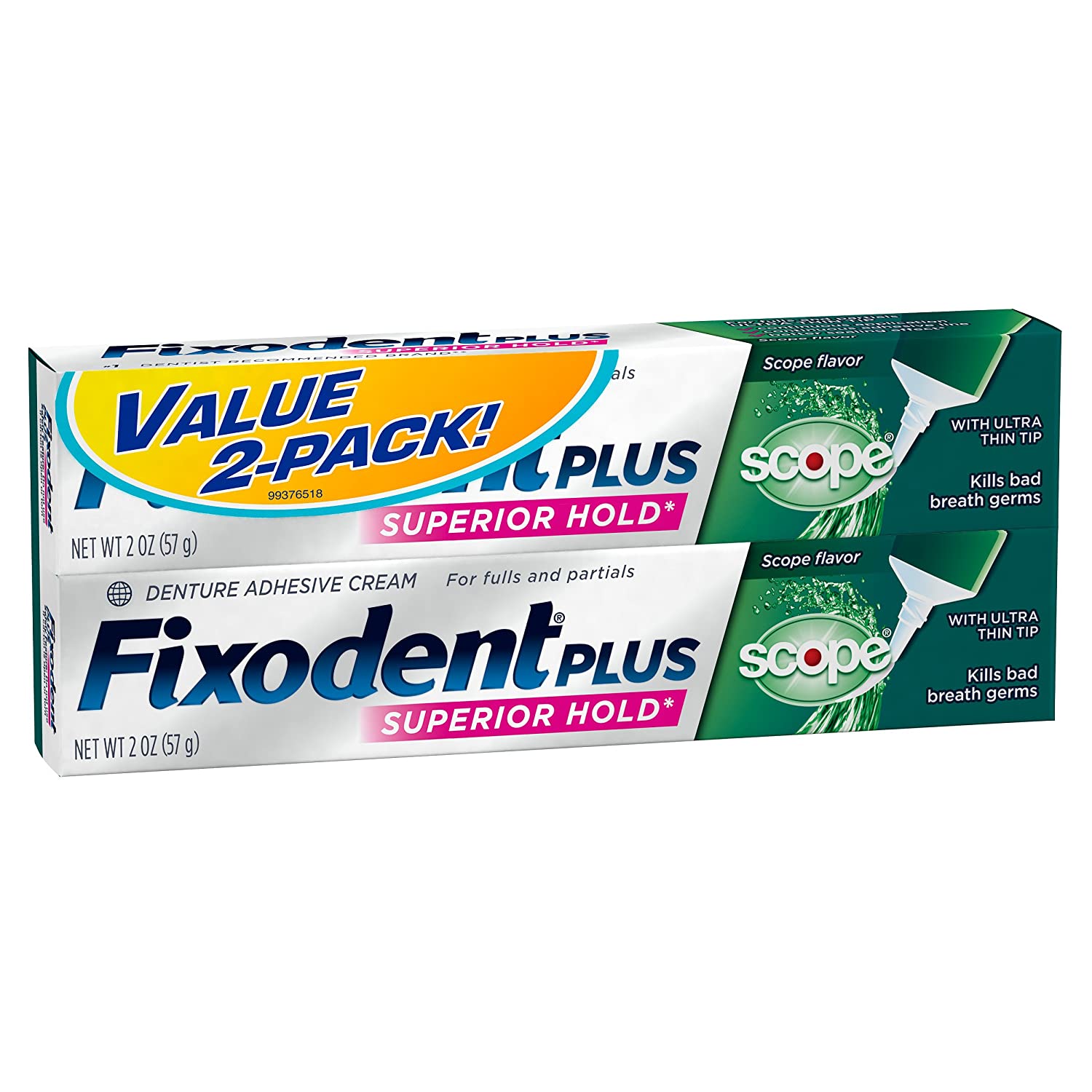 Fixodent Food Seal Plus Scope Denture Adhesive Cream Twin Pack 120ml, White - Image 3