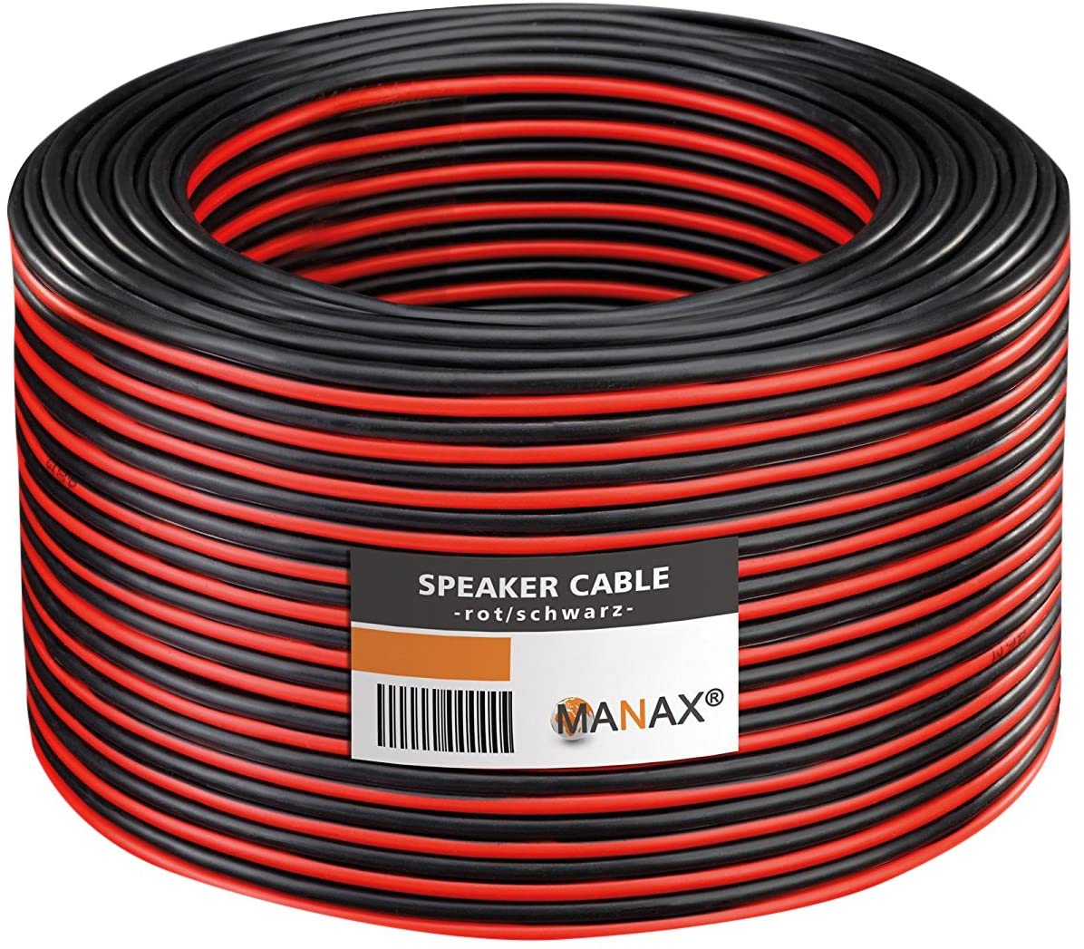 Manax Loudspeaker Cable 2 x 1.50 mm2 CCA (Speaker Cable), Red/black, 50m 1,50mm² - 1 Ring