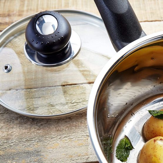 Judge Essentials HPA1 Stainless Steel Set of Pans, 3-Piece Set, 16cm, 18cm & 20cm Saucepans, Vented Glass Lids, Induction Ready, 10 Year Guarantee - Image 4