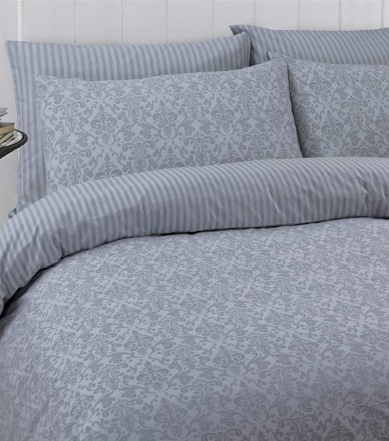 Linen Zone - 100% Cotton Reversible Balia Printed Duvet Cover Set - Carefree (Balia Silver, Double)