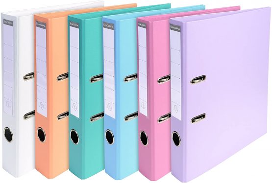 Exacompta Prem'Touch PVC Lever Arch Files, A4, 50 mm Spine, 2 Rings - Assorted Pastel colours, Pack of 10