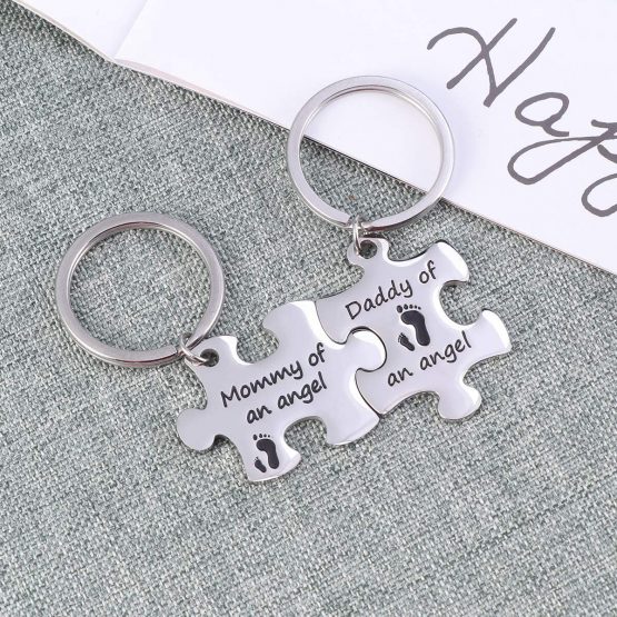LUOEM Keychain Mommy Daddy of an Angel Keyring Set Miscarriage Keepsake Baby Memorial Gift - Image 3
