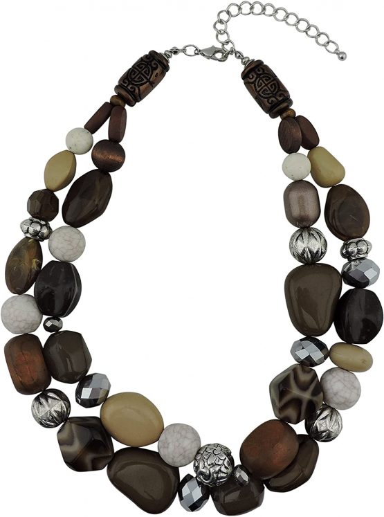 Bocar 2 Layer Statement Chunky Beaded Fashion Necklace for Women Gifts (NK-10384)