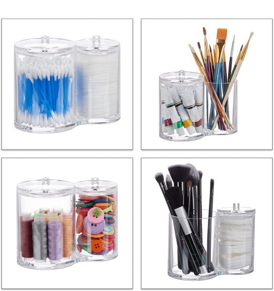 Relaxdays Double Swab Storage Container & Cotton Pad Holder, Lidded, Easy-Care, Acrylic Organiser, Clear, 12 x 15 x 8.5cm - Image 3
