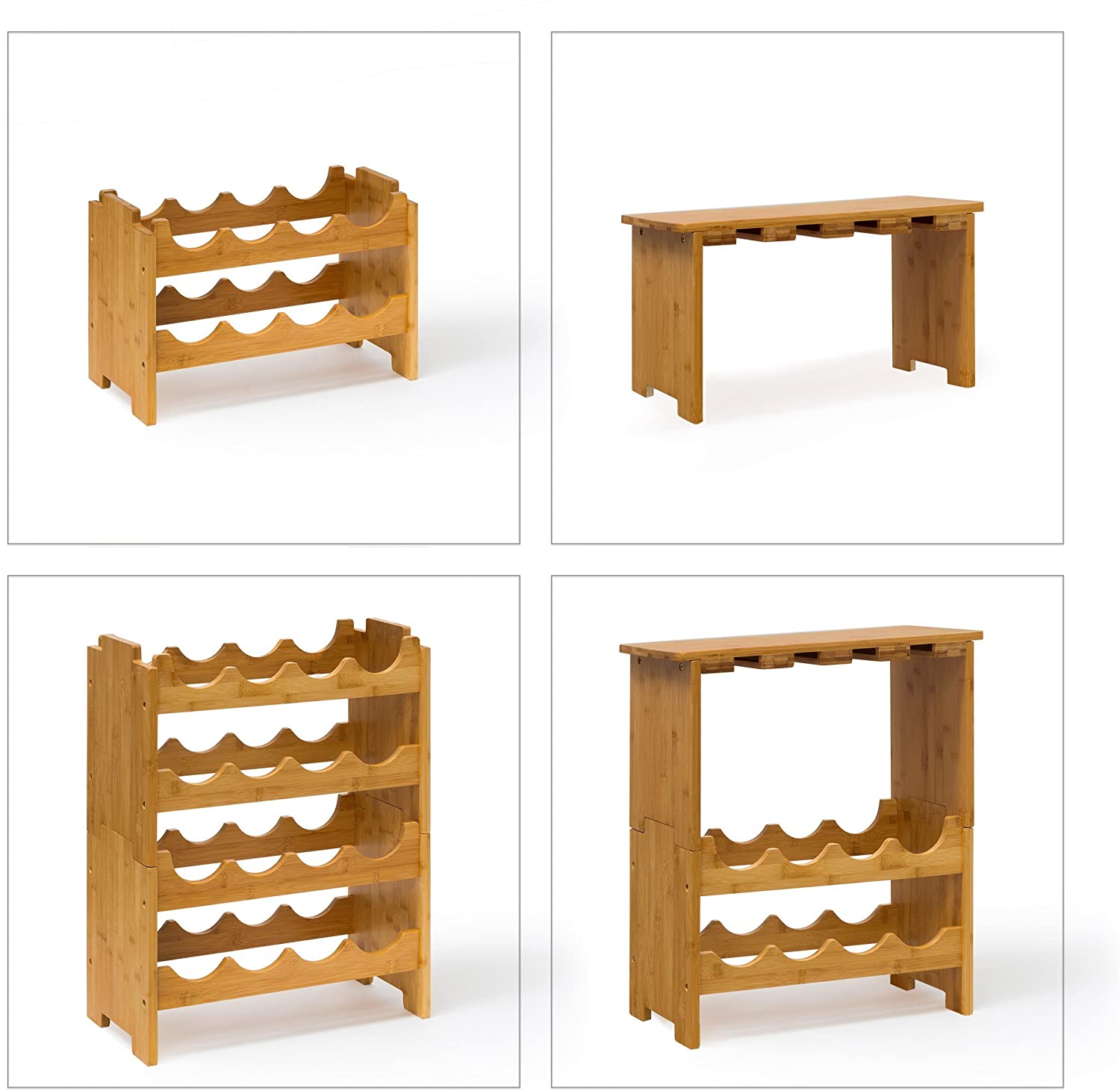 Relaxdays Bamboo Wine Rack 84 x 50 x 24 cm Bottle Holder with Wine Glass Holder, For 16 Bottles And 12 Wine Glasses, Natural Brown - Image 3