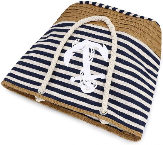 flintronic Women Beach Bag | Canvas Travel Tote Bag | Large Shoulder Bag with Rope Handle for Beach, Holiday, Shopping, Traveling (45cm*32cm*14cm) Anchor Pattern Design (Blue) - Image 3