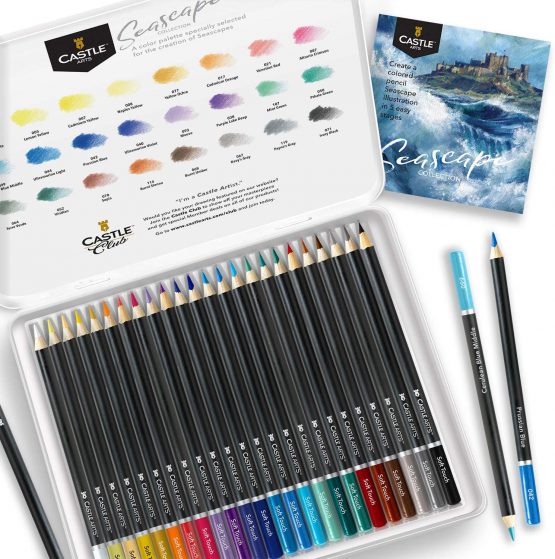 Castle Art Supplies 24 Seascape Coloured Pencils Set for Adults Artists | Ideal Sketching Colouring Drawing high-quality smooth cores | Superior blending & layering performance achieving results - Image 2