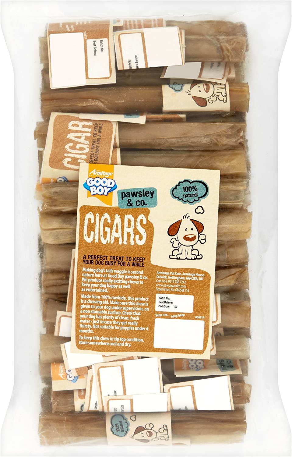 Good Boy Cigars, 50 Dog Chews 125mm x 15mm, 1.2kg, 24 g (Pack of 50)