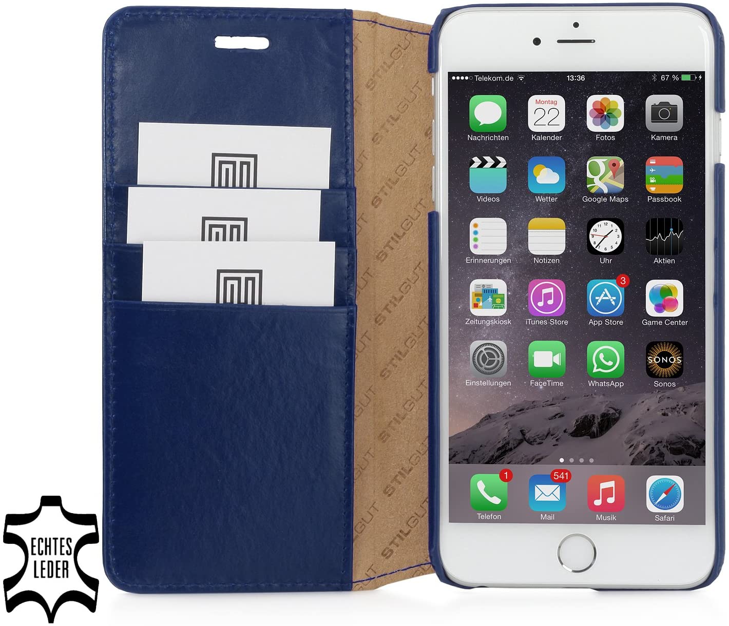 StilGut Slim Wallet Type Leather Case Compatible with iPhone 6Plus/6s Plus 5.5", Night Blue