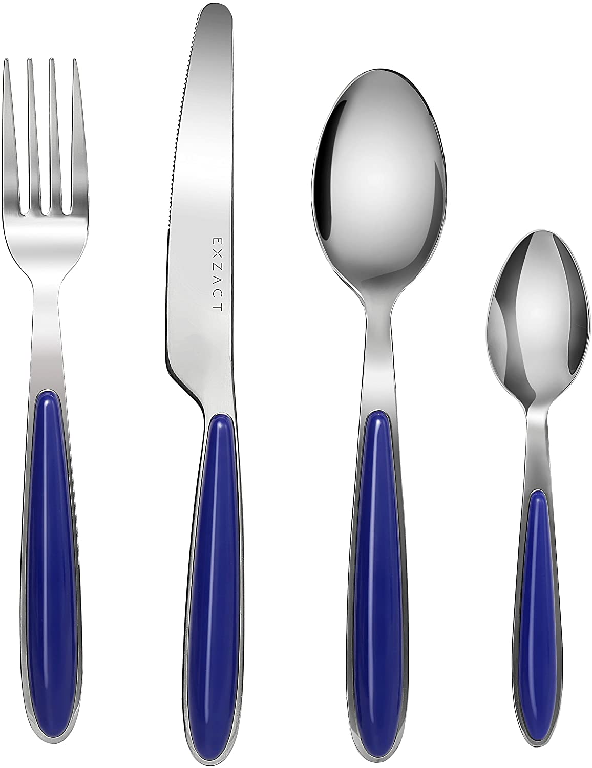 EXZACT Cutlery Set of 24, Stainless Steel with Color Handles, 6 Forks, 6 Dinner Knives, 6 Dinner Spoons, 6 Teaspoons