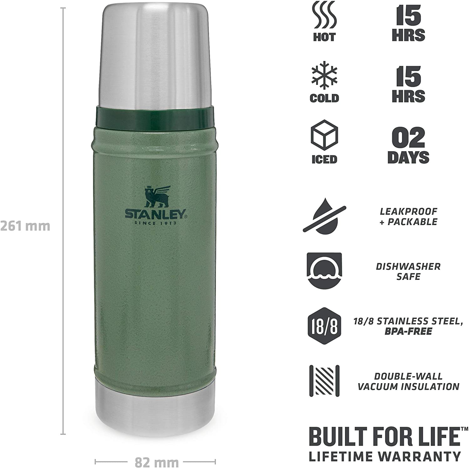 Stanley 1913 Classic Legendary Thermal Flask 0.47L, Keeps Hot Or Cold for 15 Hours, BPA-Free Insulated Bottle - Image 3