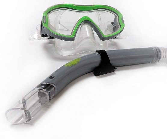 TWF Kid's Mask Snorkel Set, Silver/Green, One Size - Image 3