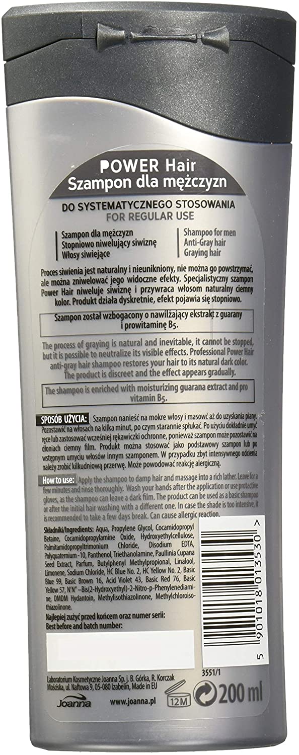 Joanna Men's Shampoo Grey Gradually Reduces Greying Hair 200ml, White, 200 ml (Pack of 1) - Image 2