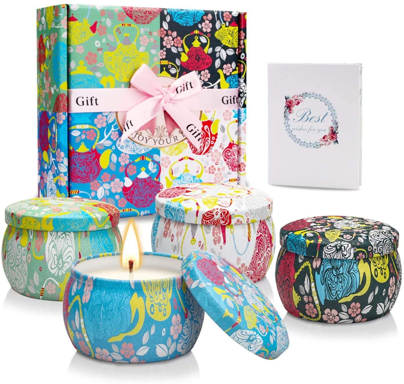 YMing Scented Candles Gift Set, Soy Wax 5.65 oz * 4 Tins Candle Gift for Women Strongly Fragrance, Gifts for Valentine's Day