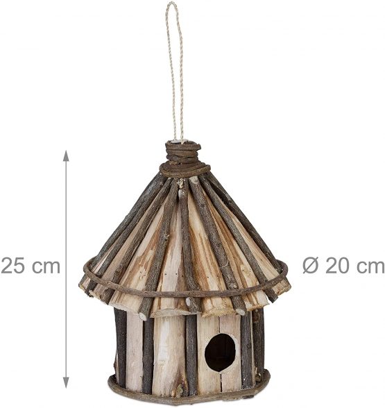 Relaxdays, Natural Hanging Decor Birdhouse, Untreated Wood, Balcony, Patio, Garden, Nesting Aid, 25 x 20 cm - Image 4
