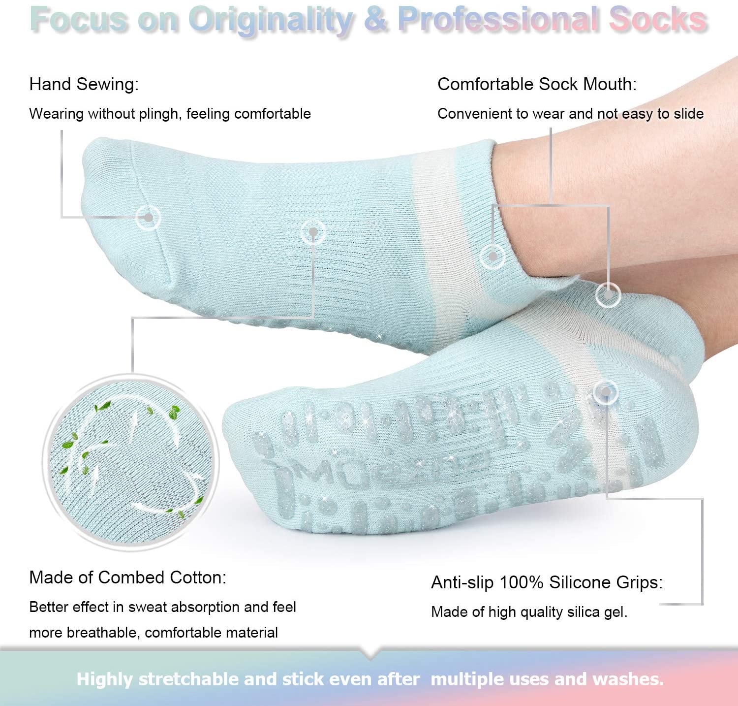 Muezna Non Slip Yoga Socks for Women Anti-skid Pilates Barre Bikram Studio Socks with Grips…, 3 Pack - Image 2