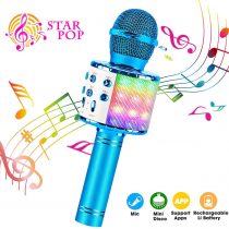 ShinePick Karaoke Bluetooth Microphone, 5 in 1 Recording & Singing Microphone for Kids Adults, Dancing LED Lights Portable Speaker Karaoke Machine, Wireless Microphone for Phone/Pad/TV (Blue)