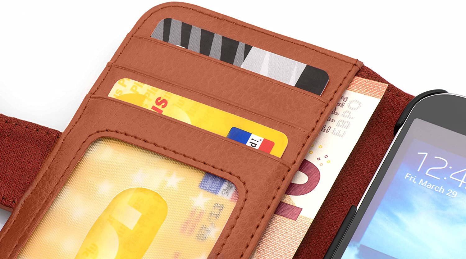 Cadorabo Book Case works with HTC ONE X/X+ in COGNAC BROWN - with Magnetic Closure and 3 Card Slots - Wallet Etui Cover Pouch PU Leather Flip - Image 2
