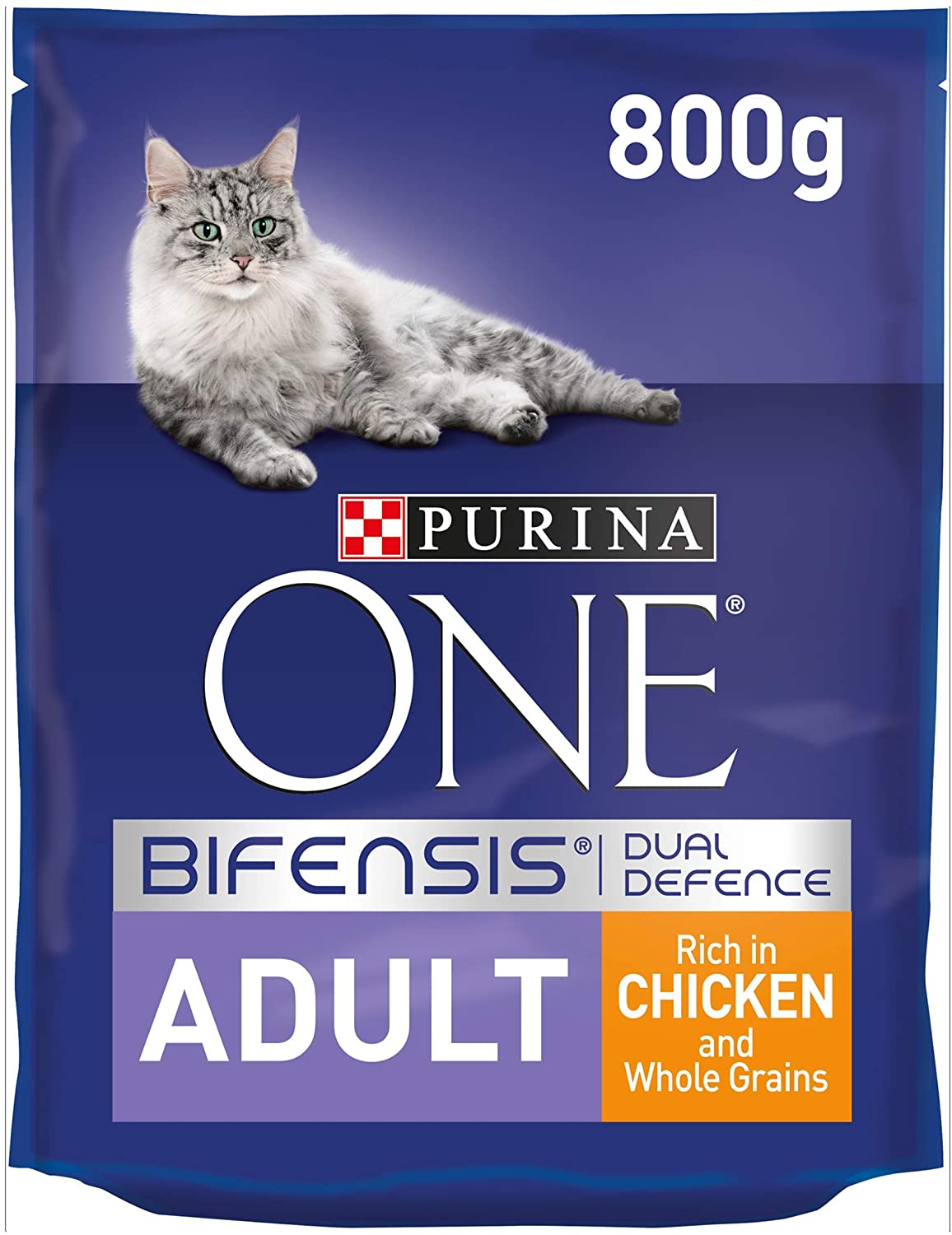 Purina ONE Adult Dry Cat Food Chicken & Wholegrains 800g (Pack of 4), red, 800 g (Pack of 4)