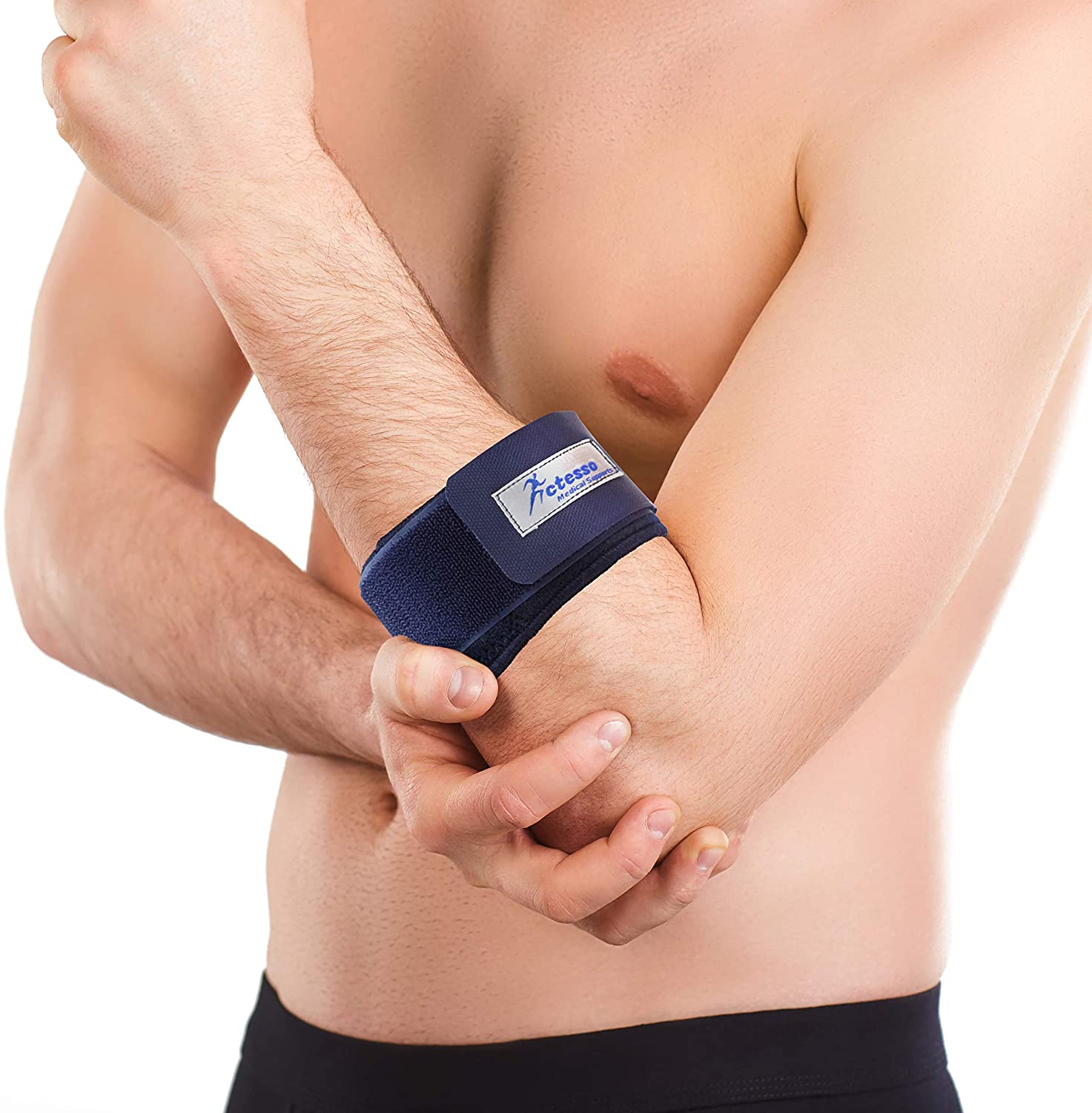 Actesso Blue Tennis Elbow Strap - Epicondylitis Supports to Ease Tendon & Joint Pain (One Size - Left or Right)