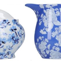 Mikasa Hampton Milk Jug and Sugar Bowl Set in Gift Box, Porcelain, White/Blue, 2 Pieces