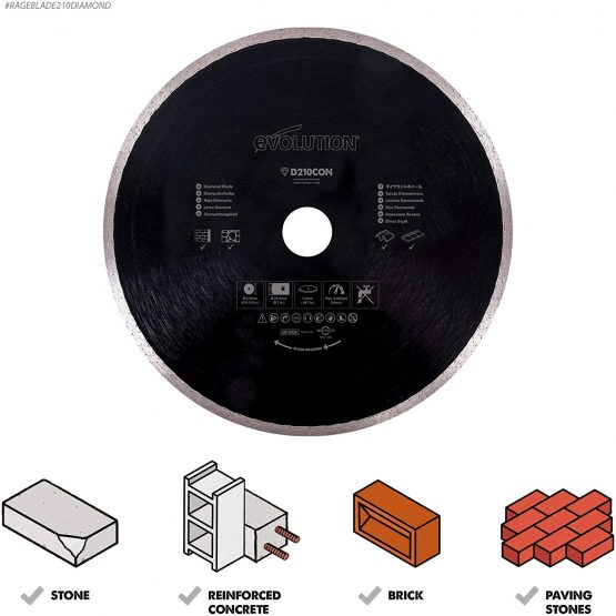 Evolution Power Tools RAGEBLADE210DIAMOND Rage Diamond Continuous Rim Blade 210 x 25.4mm, 210 mm - Image 2