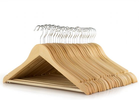 HANGERWORLD 30 Natural Wooden 45cm Coat Clothes Garment Hangers Non-SlipTrouser Bar