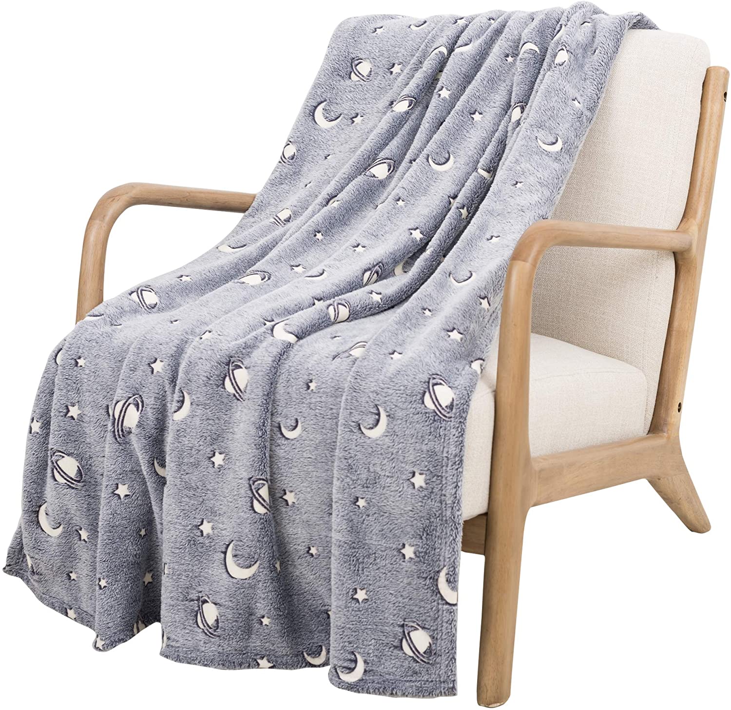 SOCHOW Glow in The Dark Throw Blanket 127cm x 150cm, Galaxy Stars Pattern Flannel Fleece Blanket, All Seasons Grey Blanket for Kids - Image 2