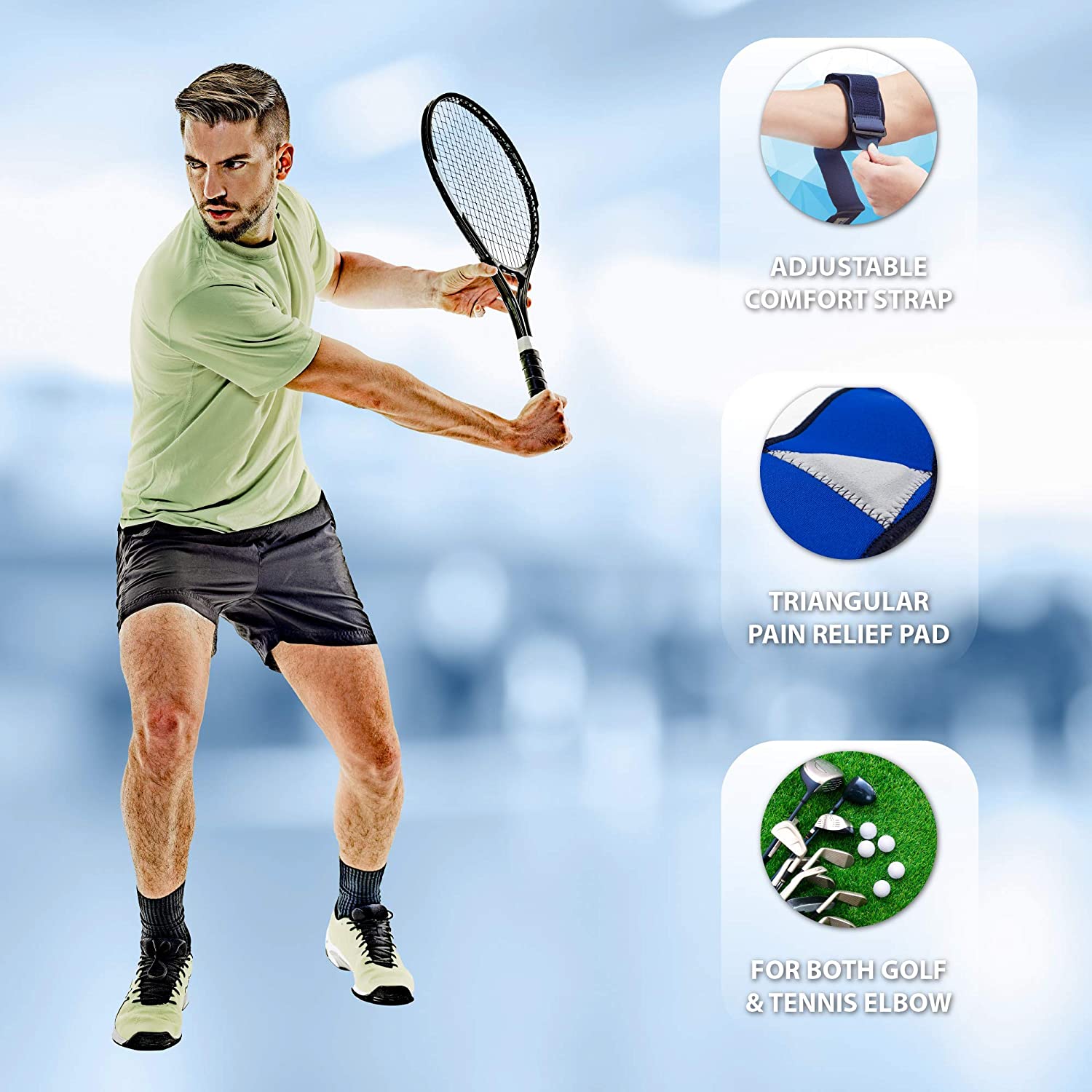 Actesso Blue Tennis Elbow Strap - Epicondylitis Supports to Ease Tendon & Joint Pain (One Size - Left or Right) - Image 3