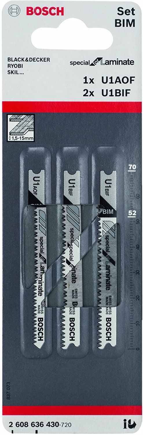 Bosch 3x PRO Laminate Jigsaw Blade Set 3-Piece for U-Shank (for Parquet Solid Laminate Vinyl, PVC, Length mm