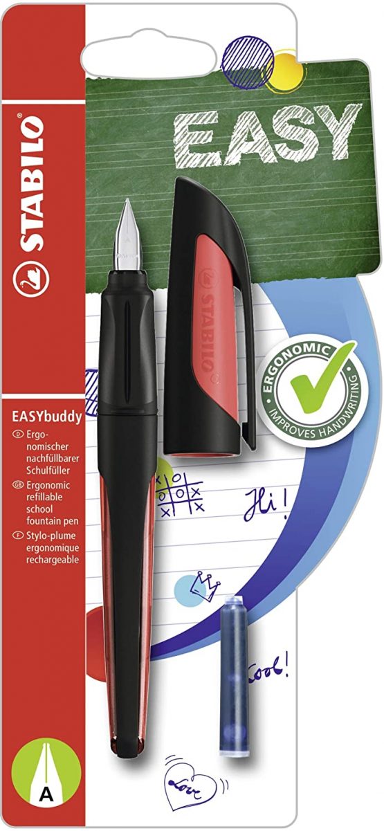 Ergonomic School Fountain Pen - STABILO EASYbuddy A Nib Black/Red
