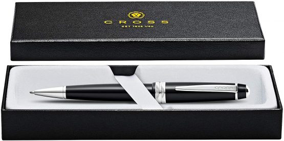 Cross Bailey Light Refillable Click-Off Cap Resin Gel Ink Rollerball Pen, Medium Ballpoint, includes Premium Gift Box and Black Cartridge, 1 Pack, Glossy Black - Image 4