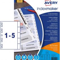 Avery 01810061 A4 IndexMaker Punched Card Dividers with Printable Tabs, 5 Part Dividers - White