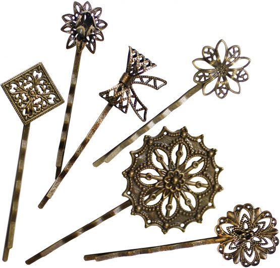 6PCS Retro Vintage Metal Hair Pin Bobby Pins Flower Bow Royal Square Bronze Accessories