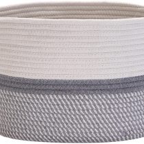 Hinwo Cotton Rope Storage Basket Collapsible Laundry Hamper Nursery Storage Bin Container Organizer with Handles, 15.7 x 12.6 inches, Off White and Grey (HWSB0009A UK)