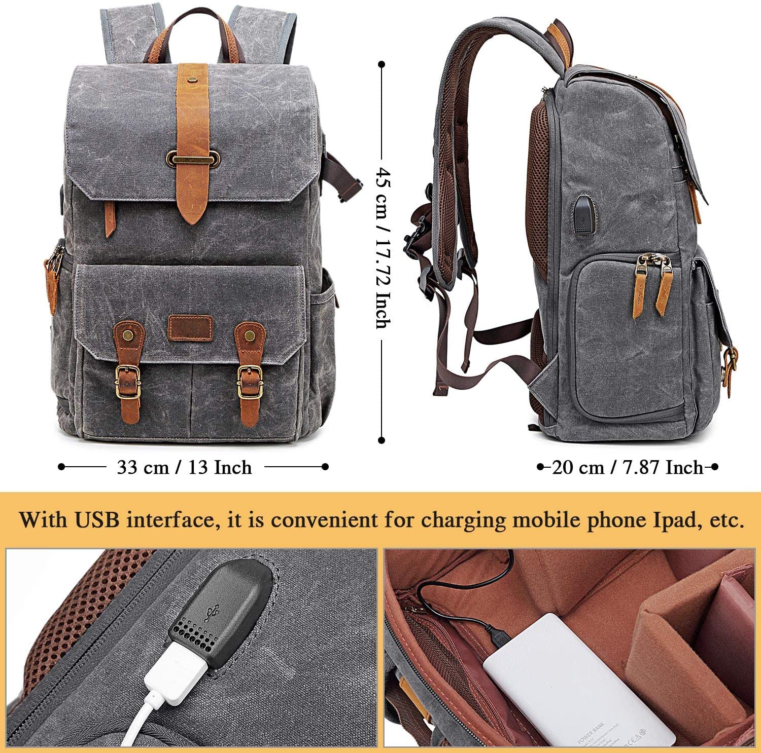UBAYMAX Camera Backpack Bag for Canon Nikon Sony DSLR SLR Lens Large Professional Photographer Canvas Camera Rucksack Bag with 15.6” Laptop Compartment - Image 3
