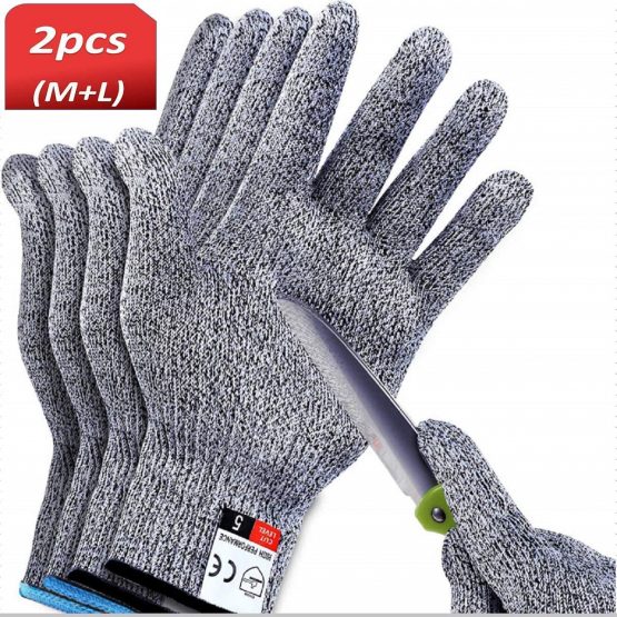 2Pair(M+L) Sunwuun Cut Resistant Gloves Work Gloves Level 5 Working Safety Glove Man Cut Proof Gloves for Kitchen Butcher Outdoor Work Protective Hands