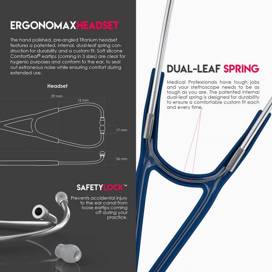 MDF ProCardial Cardiology Stethoscope, Adult, Dual Head, Free-Parts-for-Life, MDF797 (Navy Blue/Silver, Titanium) - Image 4