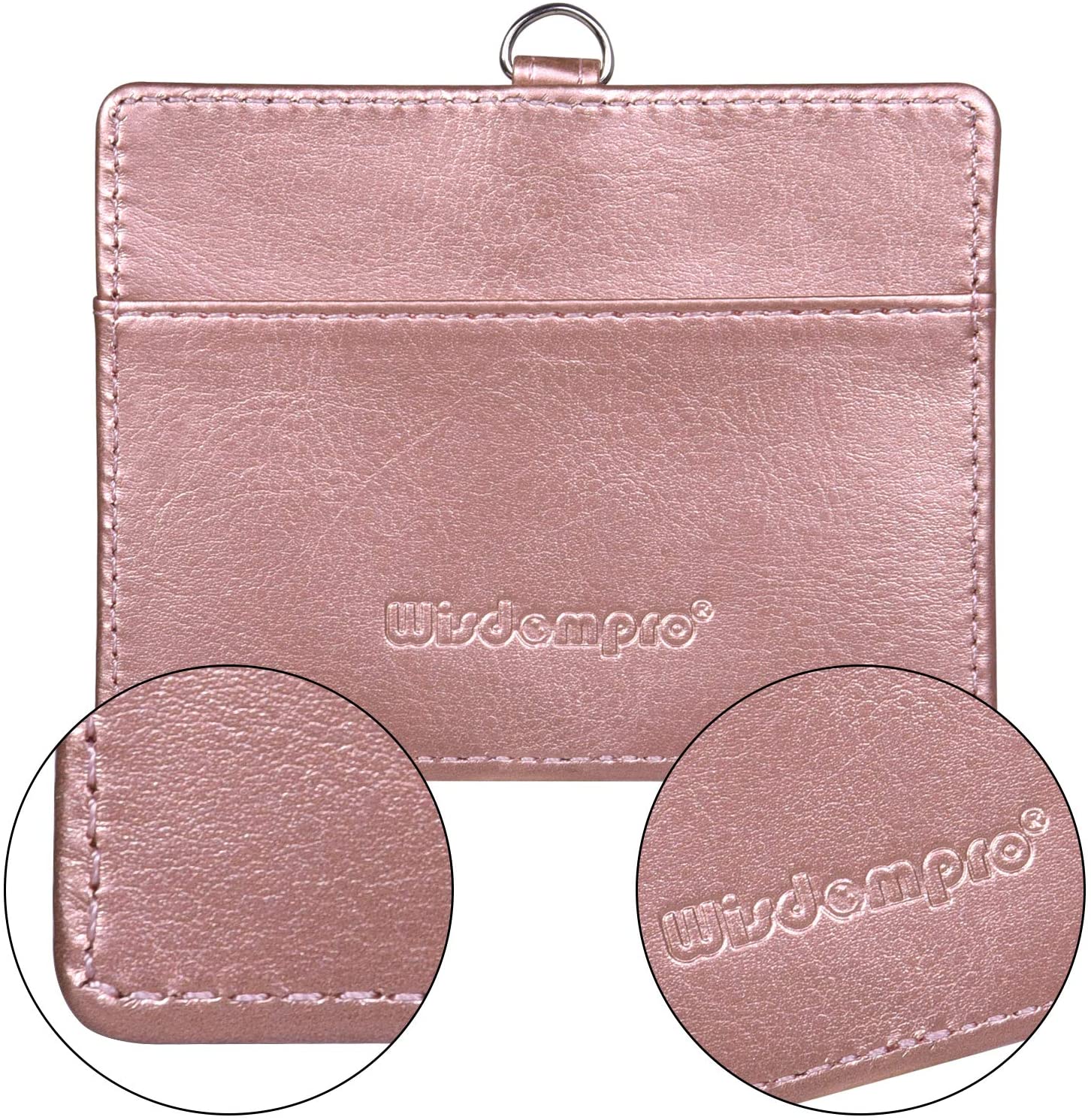 Wisdompro 2-Sided PU Leather ID Badge Holder with 1 ID Window and 1 Card Slot and 1 Piece 22 Inch Polyester Detachable Neck Lanyard Strap (Holds 3 to 4 Cards)- Rose Gold (Horizontal) - Image 3