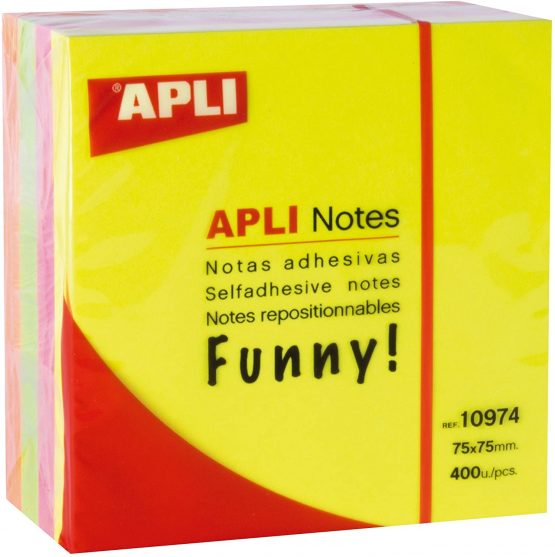 APLI – Cube Notepad Sticky Notes 75 x 75 mm 400 Sheets Yellow Pink Green and Orange Bright